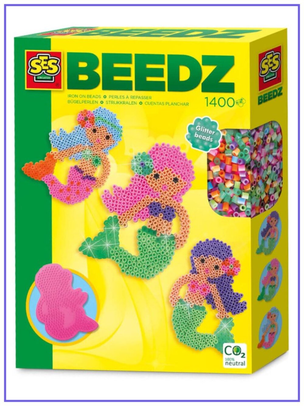 SES  Iron on Glitter Beads Beedz  Mermaid 1400 Pcs For Age 5+New In Box